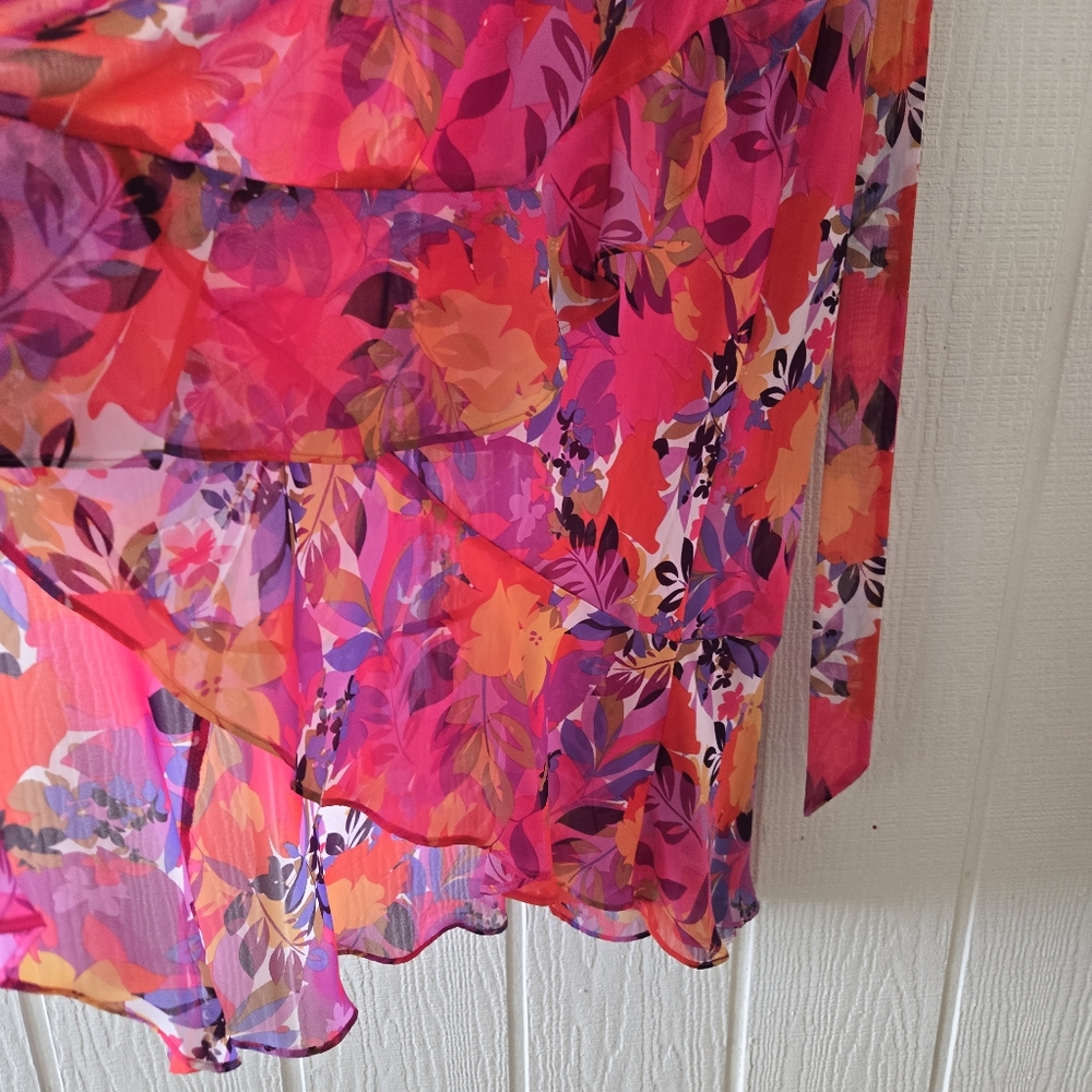 JULIA JORDAN Fushia Floral Halter V Neck Surplice Faux Wrap Sleeveless Belted 12 - Picture 6 of 10